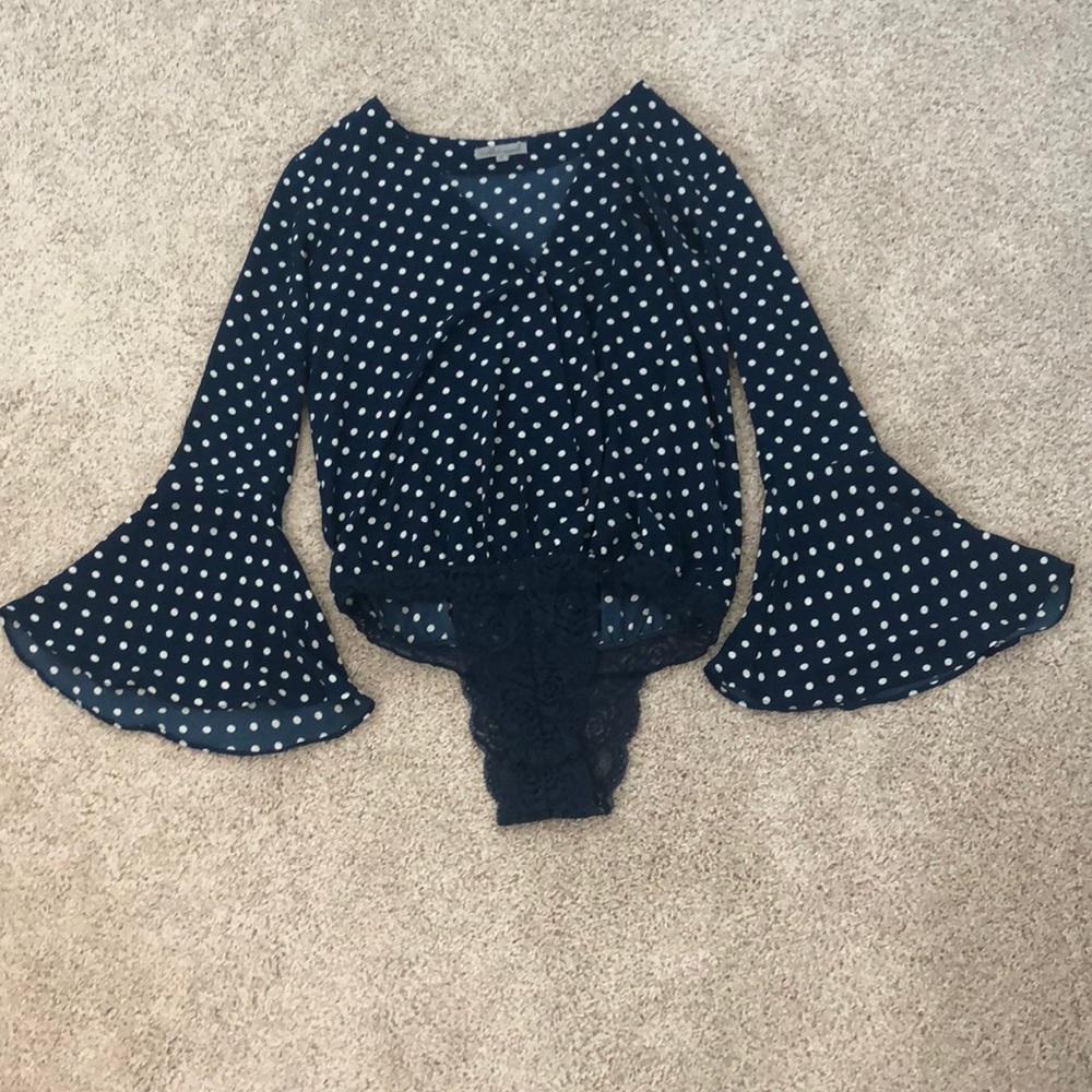 Blue and White Polka Dot Blouse/Bodysuit